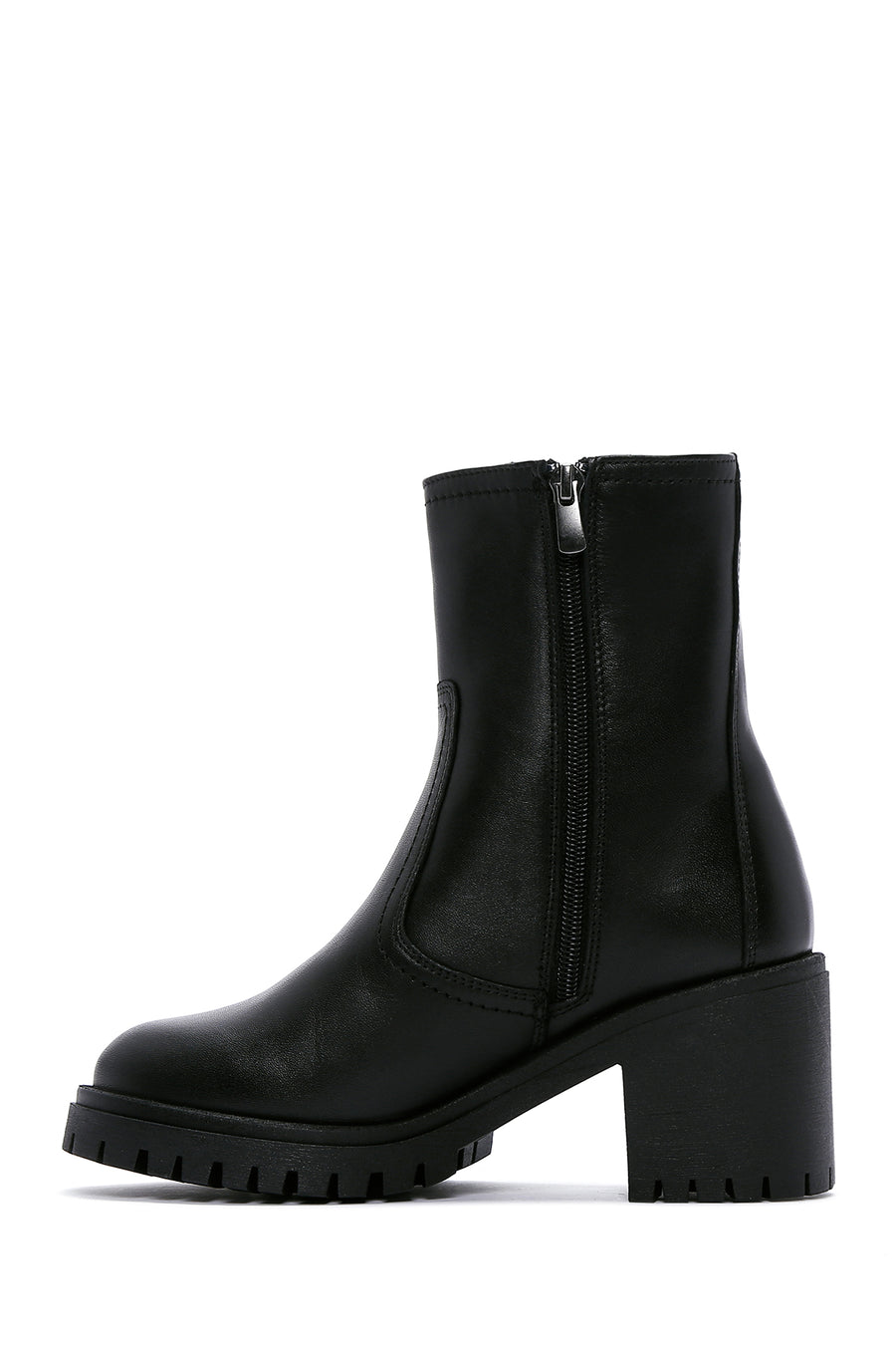Women's Black Leather Heeled Boots
