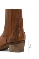 Women's Tan Leather Heeled Cowboy Boots | Derimod