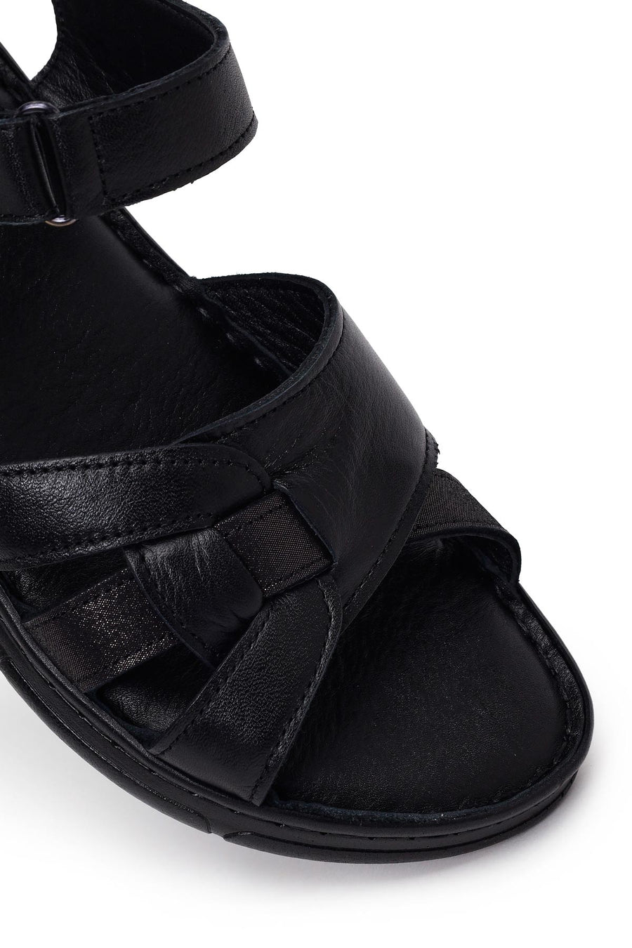 Woman Black Strappy Leather Comfort Sandal