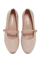 Women's Beige Strap Leather Ballerinas | Derimod