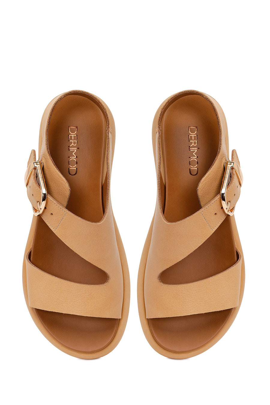Woman Beige Buckled Thick-Soled Leather Sandal