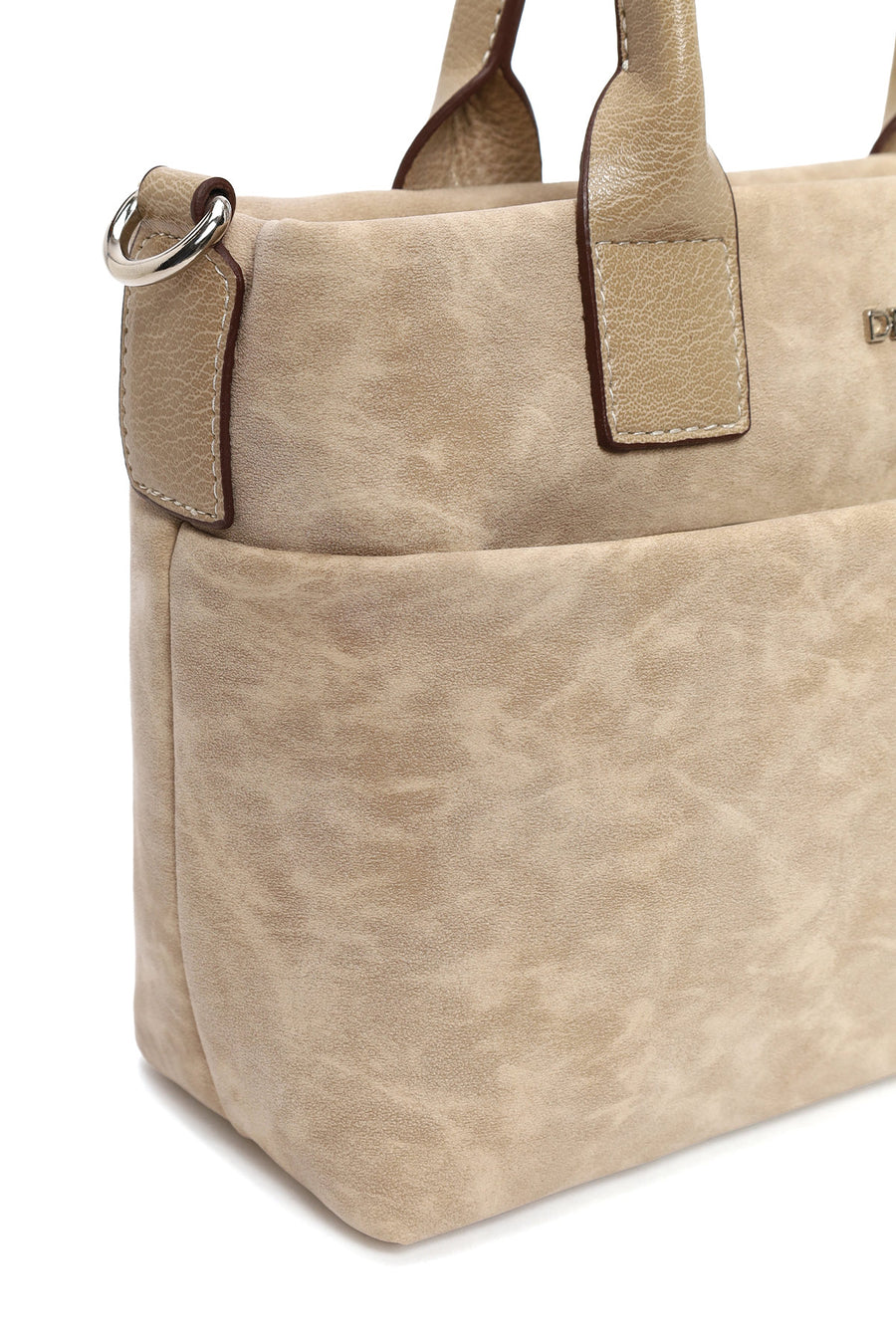 Woman Cream Long-Strap Nubuck Shoulder Bag
