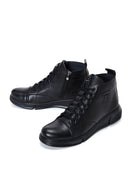 Men's Black Leather Zippered Boots | Derimod