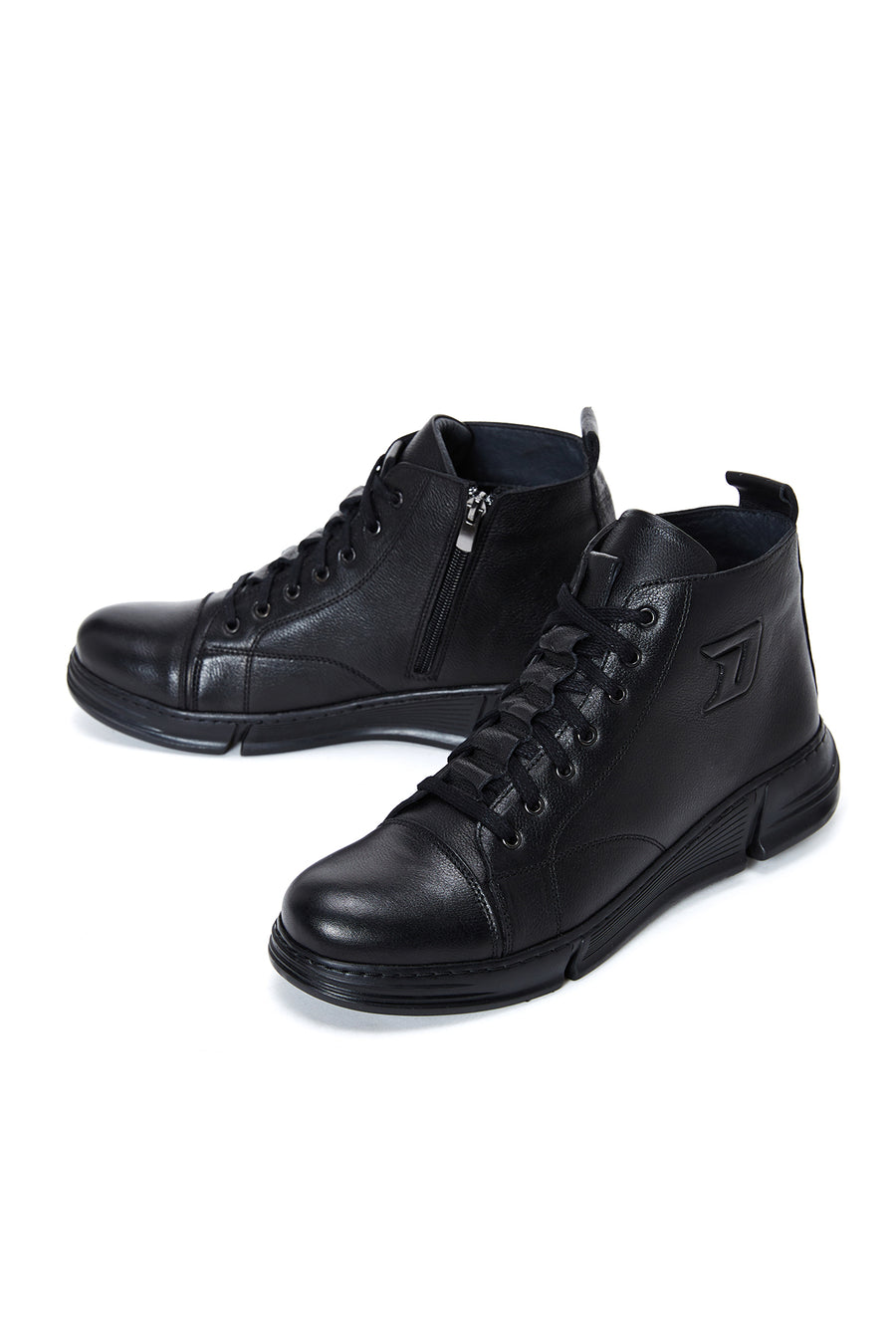Men's Black Leather Zippered Boots