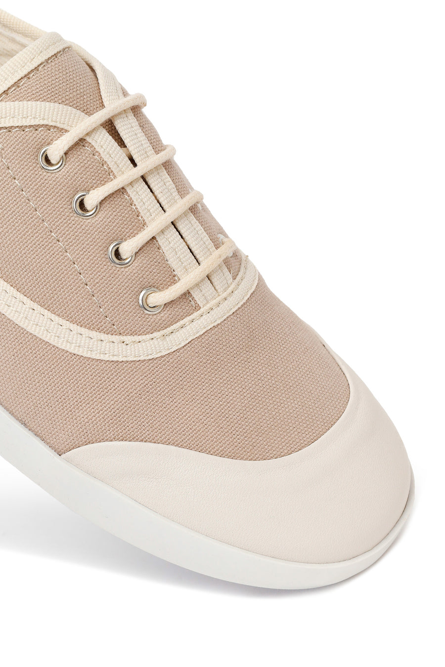 Woman Beige Lace-up Leather Sneaker