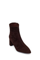 Woman Brown Zip Closure Chunky-Heeled Suede Leather Boots | Derimod
