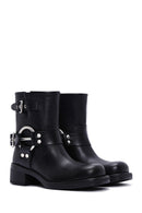 Women's Black Leather Buckle Boots | Derimod