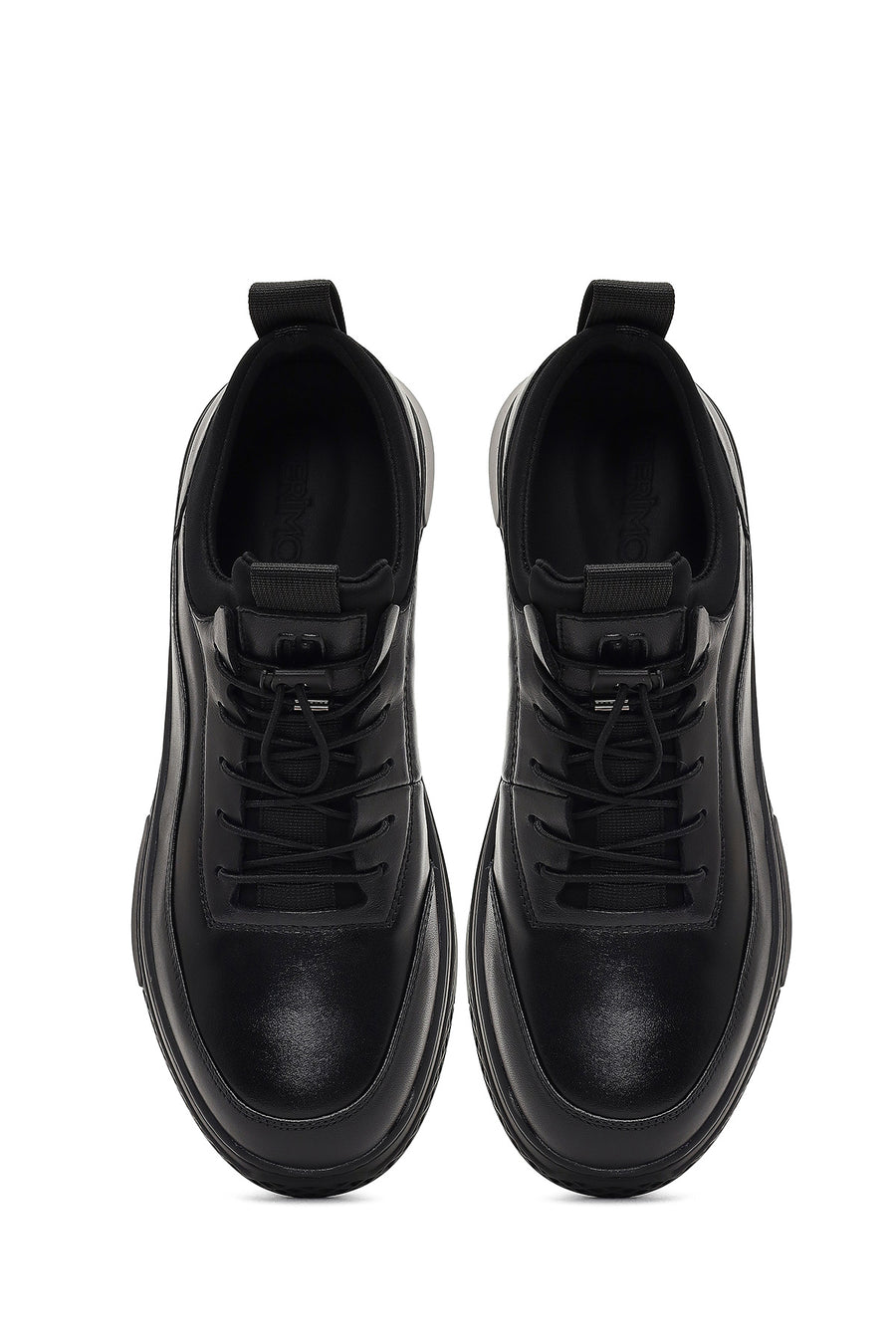 Men's Black Lace-Up Thick-Soled Leather Sneaker