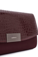 Women's Claret Red Chain Strap Patterned Clutch Bag | Derimod