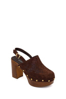 Woman Brown Ankle-Buckle Platform High Thick-Heeled Suede Sandal | Derimod