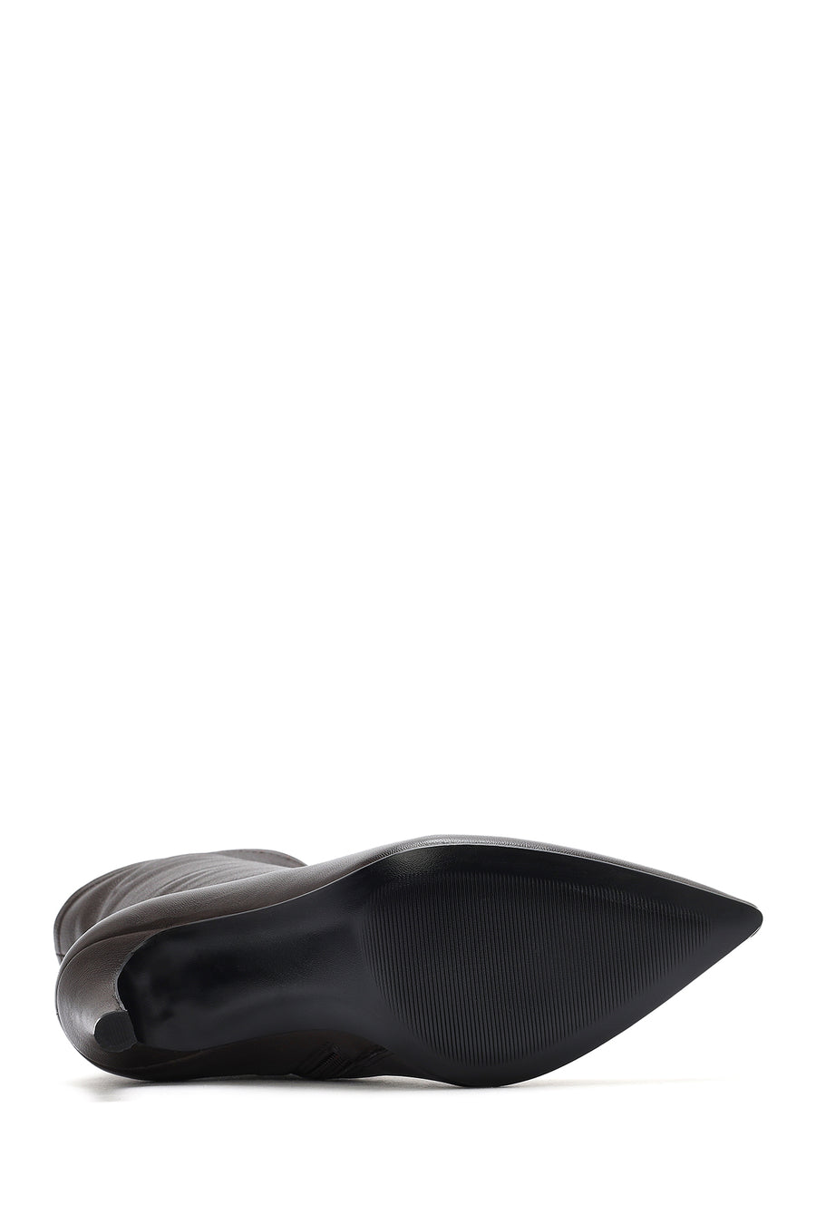 Women's Brown Zippered Thin Heel Leather Boots