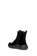 Geox Girls Black Phaolae Lace-Up Zipper Detailed Leather Combat Boots | Derimod