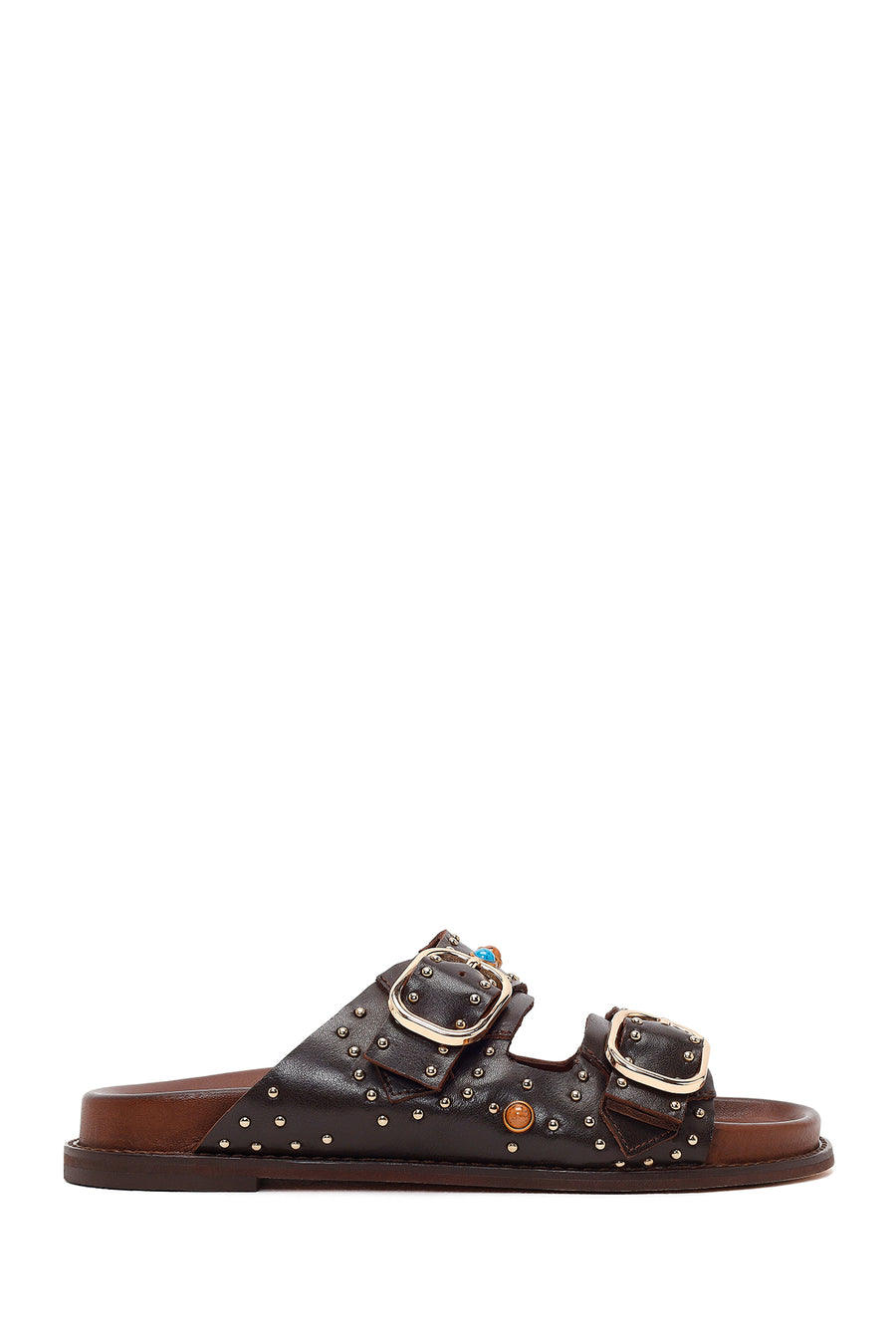 Women's Brown Studded Leather Slippers 26SFD550818 | Derimod