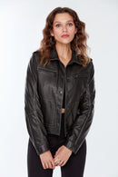 Benefit Women's Black Leather Jacket | Derimod