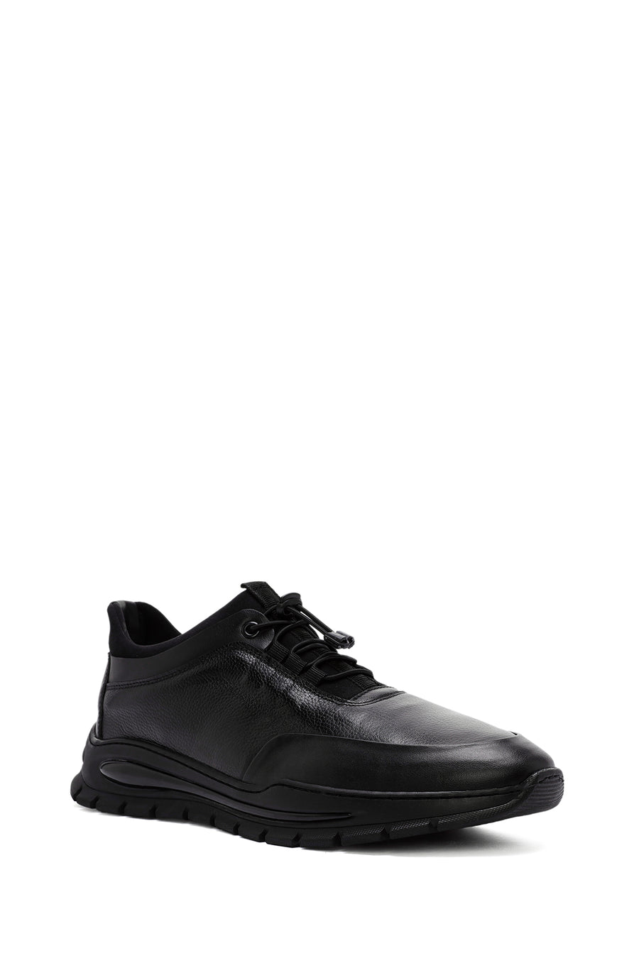 Erkek Siyah Bağcıklı Deri Casual Sneaker