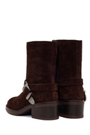 Woman Brown Zip Closure Chunky Heeled Suede Boots | Derimod