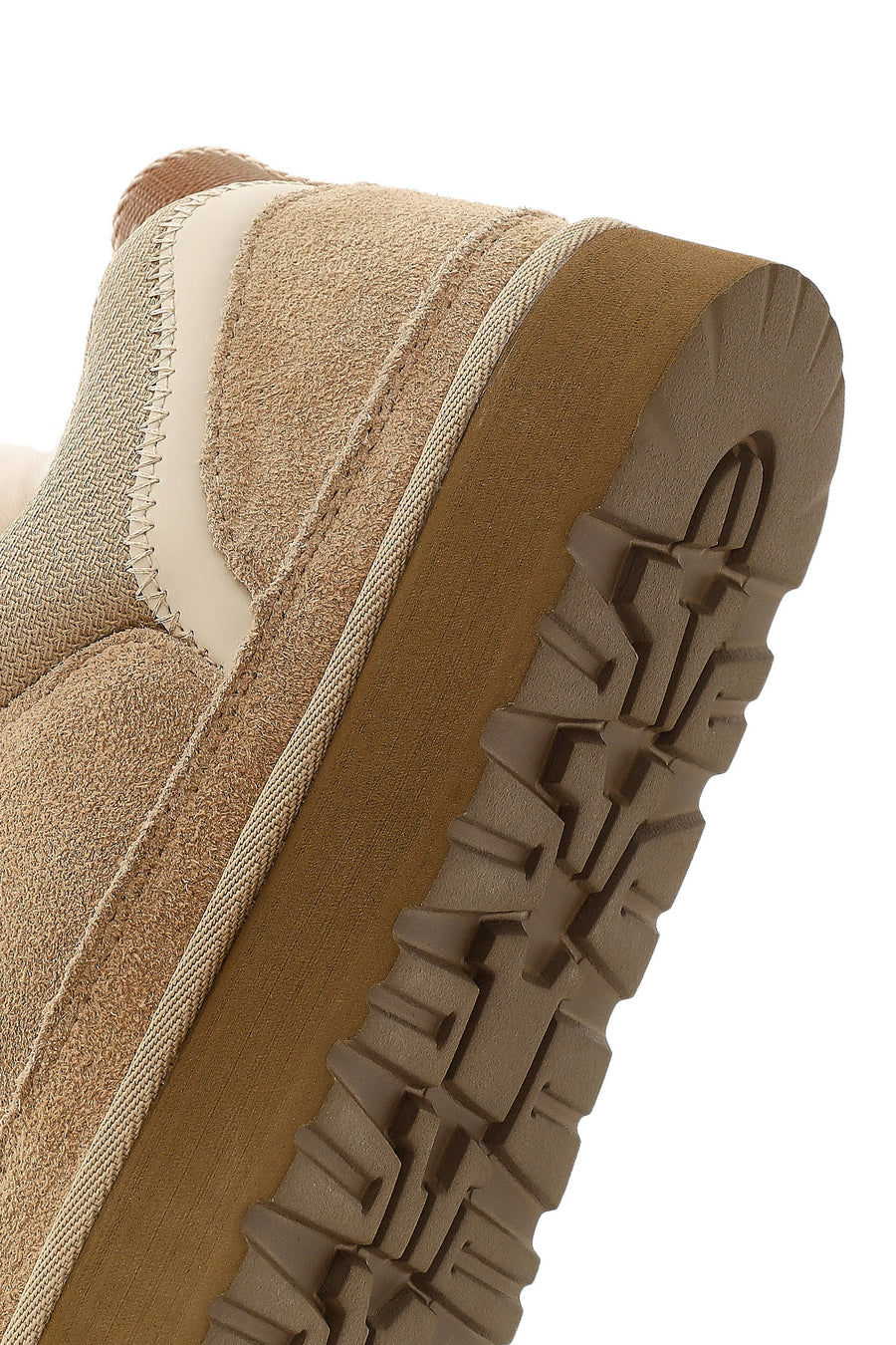 Woman Beige Lace-Up Thick-Soled Furry Suede Teddy Sneaker