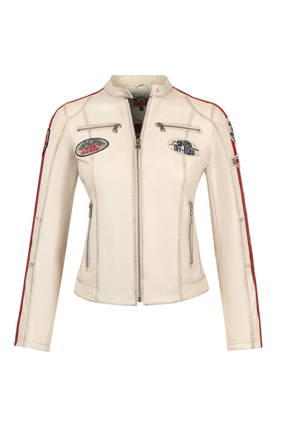 Ladyracer Woman White Badged Slim-Fit Leather Jacket