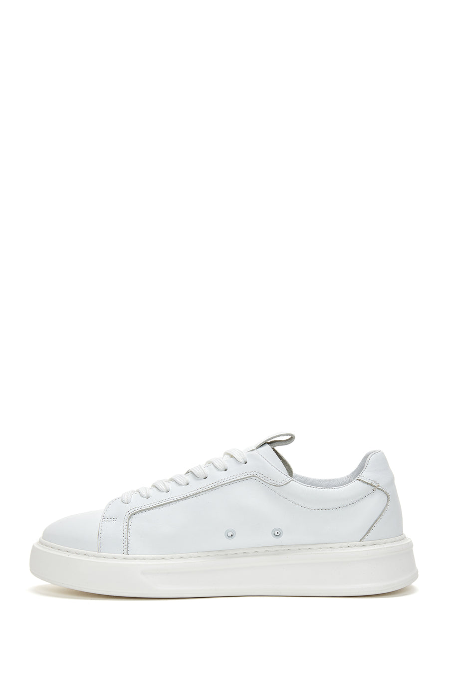 Erkek Beyaz Bağcıklı Kalın Tabanlı Deri Sneaker