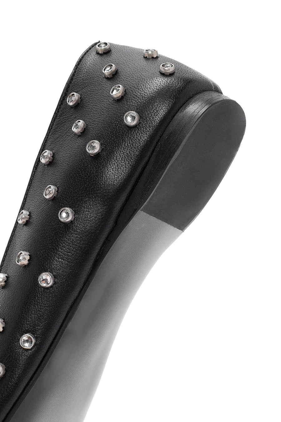 Women's Black Stone Detailed Leather Ballerinas