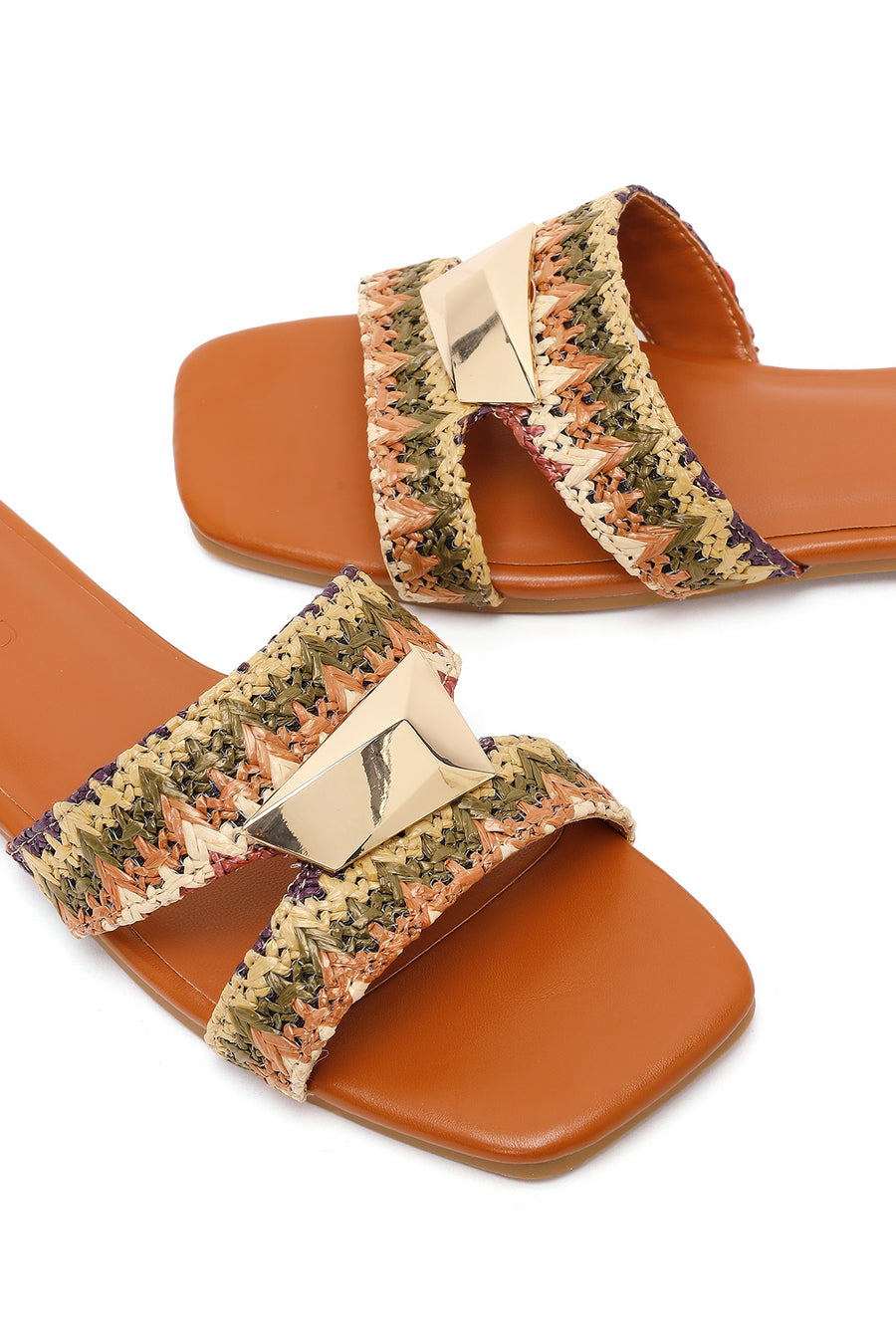 Women's Tan Straw Slippers