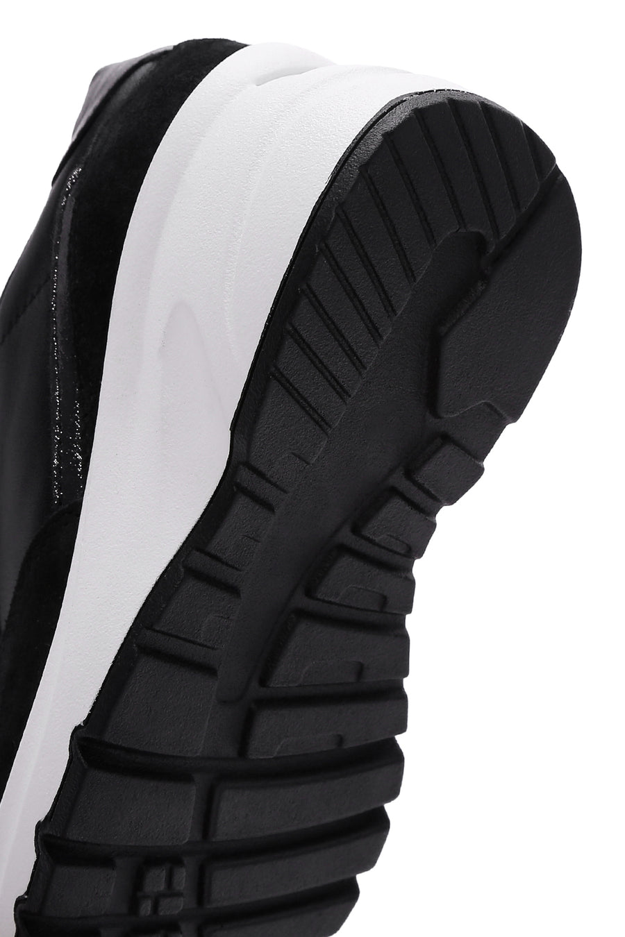 Women's Black Leather Thick Soled Sneaker