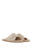 Men's Beige Suede Leather Slippers | Derimod