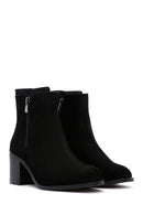 Women's Black Zippered Heeled Casual Suede Leather Boots | Derimod