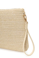 Woman Light Beige Wicker Clutch Bag with Long Chain Strap | Derimod