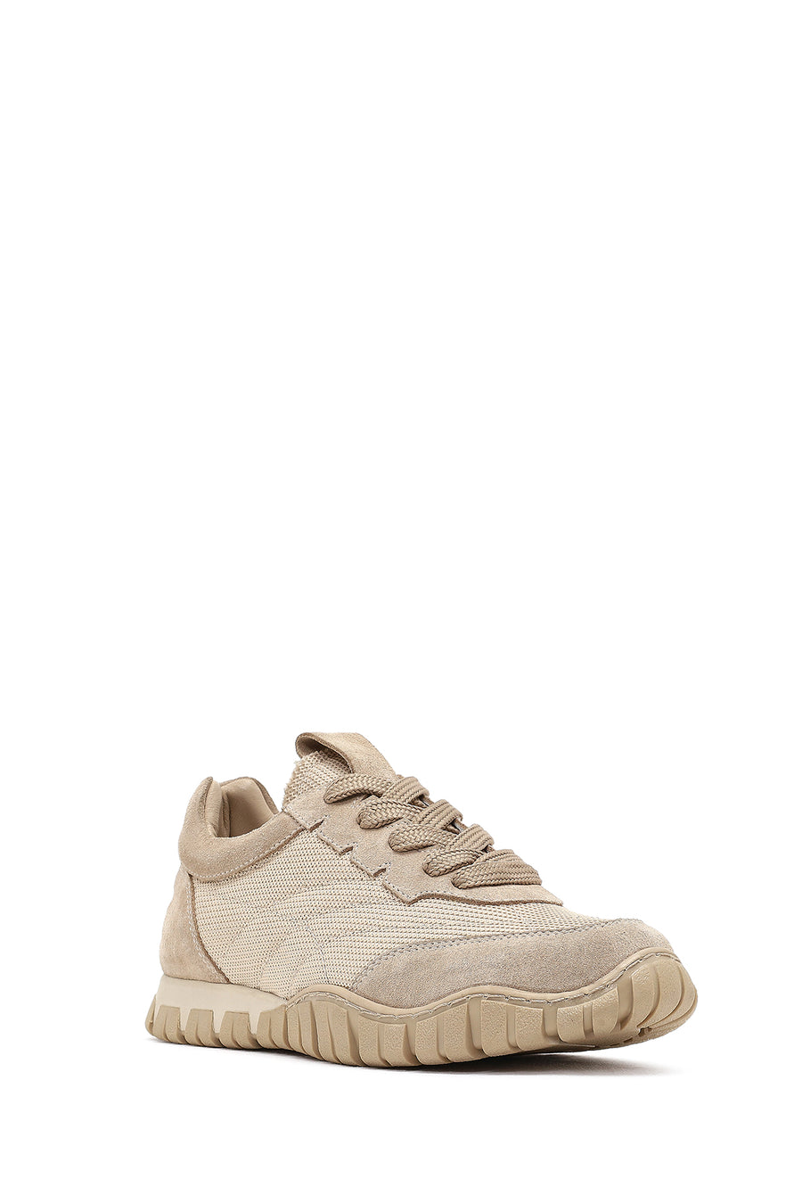 Women's Beige Lace-up Leather Sneaker