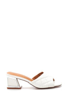 Women's White Quilted Heeled Slippers | Derimod