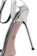Women's Silver Ankle Strap High Thin Heel Leather Metallic Shoes | Derimod