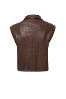 Edwina Women's Brown Leather Jacket with Removable Sleeves | Derimod