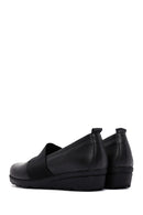 Women's Black Leather Wedge Heel Comfort Loafer | Derimod