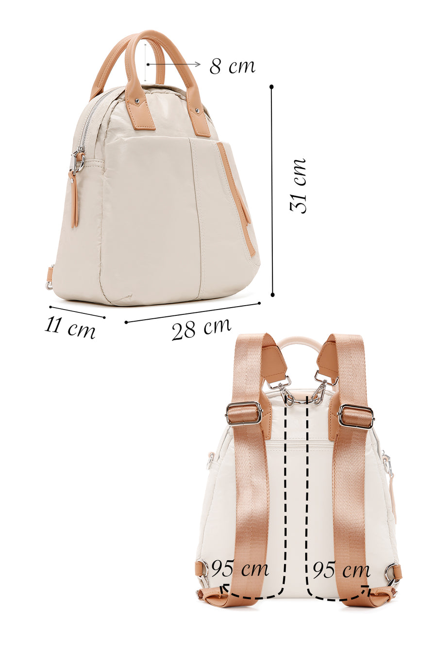 Women's Cream Long Strap Backpack