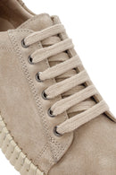 Women's Beige Lace-Up Chunky Sole Suede Leather Sneakers | Derimod