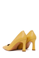 Woman Yellow Thick-Heeled Leather Stiletto | Derimod