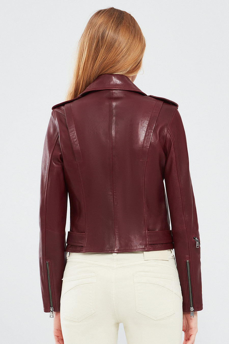 London Kadın Bordo Biker Deri Ceket