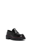 Women's Black Thick Soled Leather Masculine Loafer | Derimod