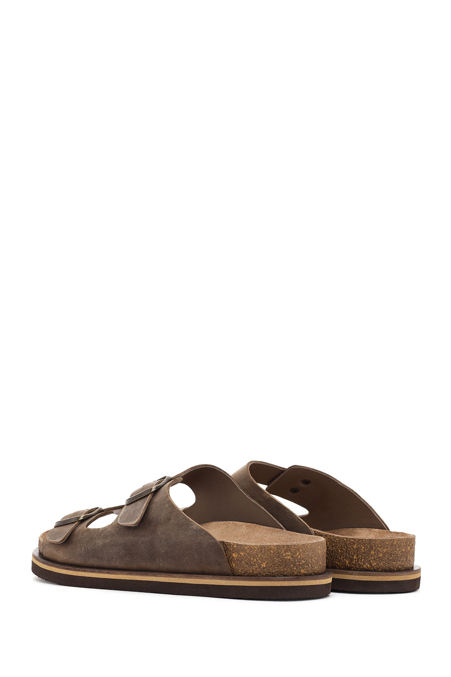 Men's Beige Buckled Nubuck Leather Slippers