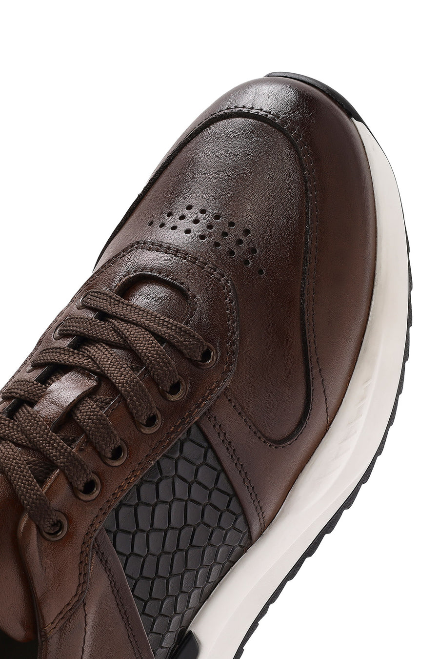 Men's Brown Lace-Up Leather Casual Sneakers