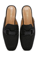 Women's Black Straw Leather Slippers | Derimod