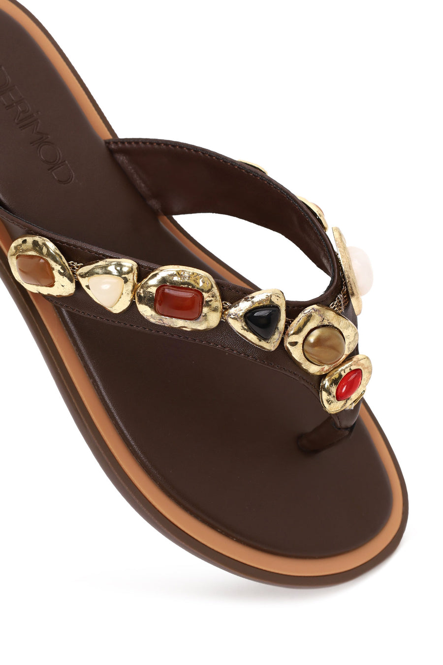 Woman Brown Stone-Embellished Flip-Flop Slipper