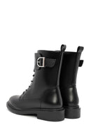 Women's Black Zipper Lace-Up Combat Boots | Derimod