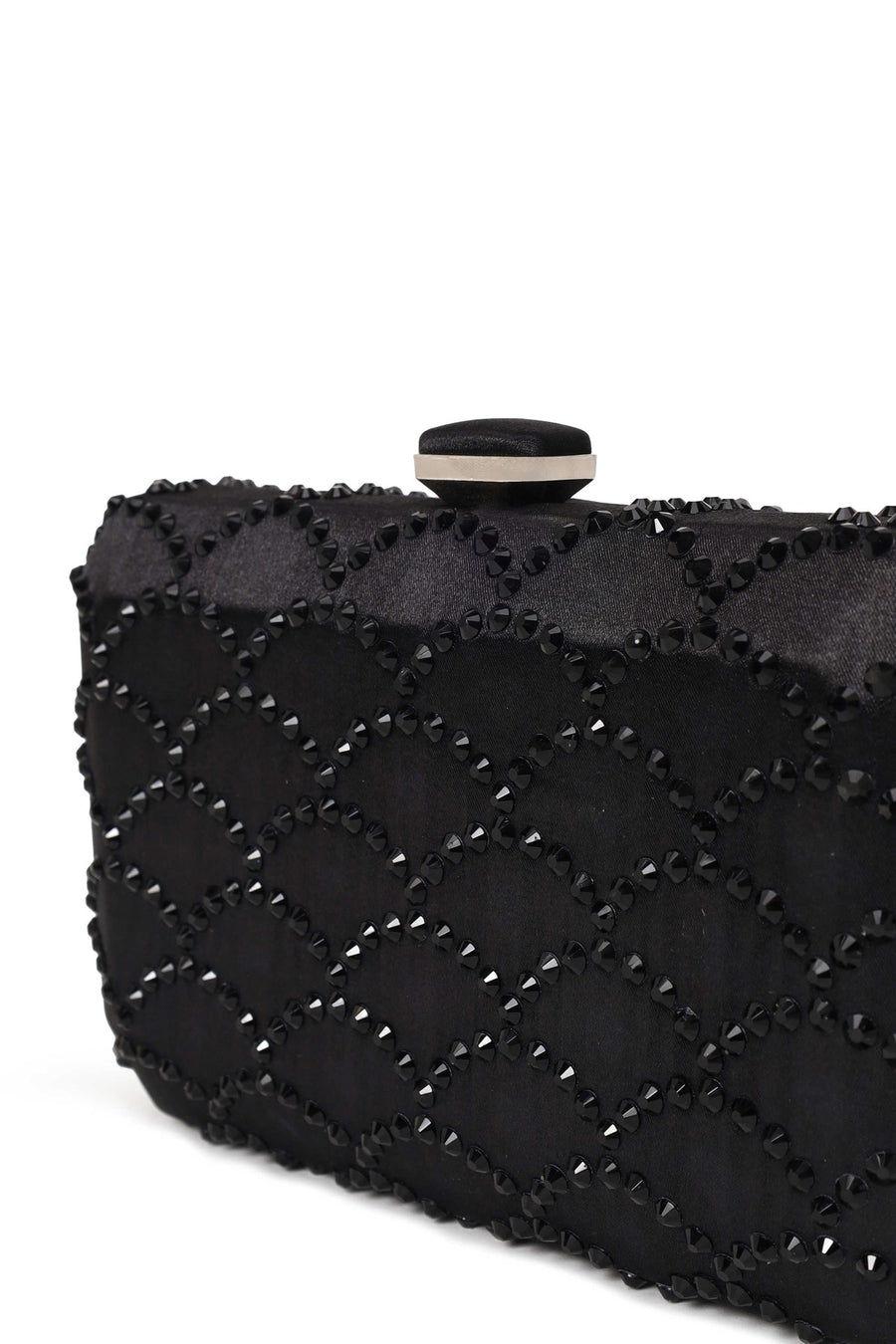 Woman Black Long Chain Strap Embellished Mini Clutch Evening Bag