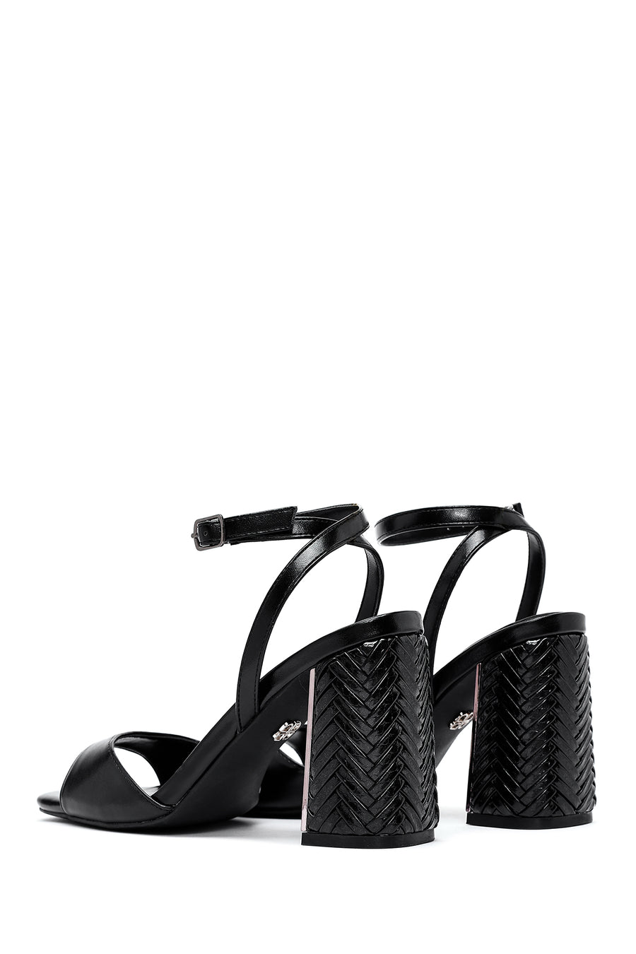Women's Black Ankle Buckle High Thick Heel Sandals