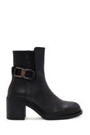 Women's Black Buckle Detailed Zippered Thick Heeled Leather Boots | Derimod