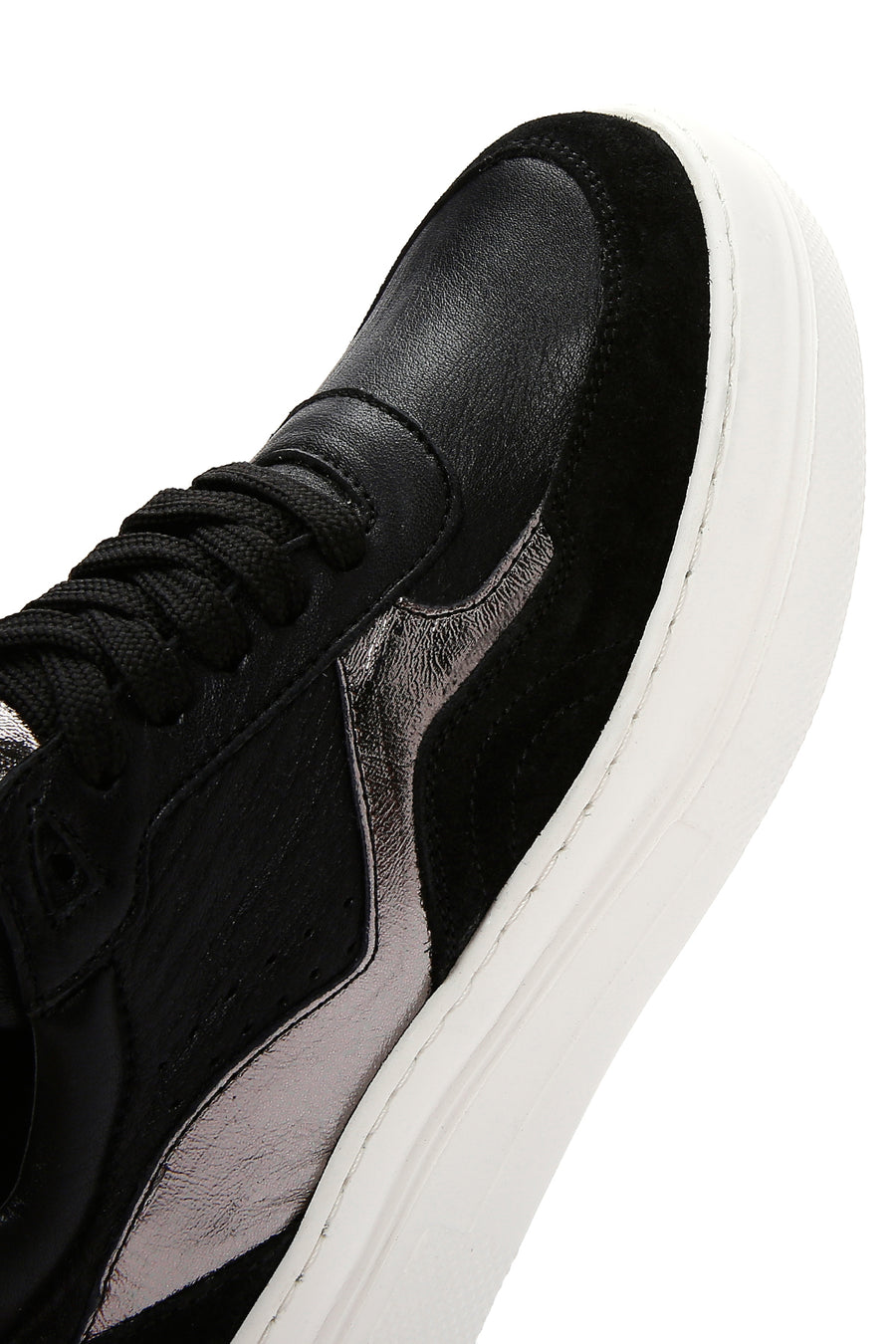 Women's Black Leather Thick Soled Sneaker