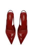 Women's Red Open Back Thin High Heel Leather Shoes | Derimod