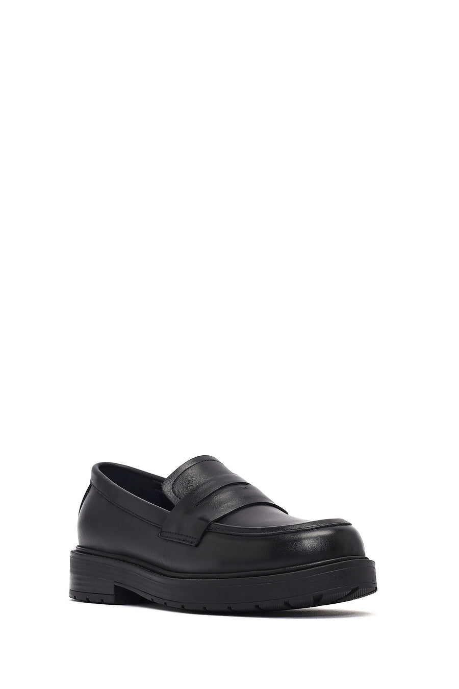 Woman Black Thick-Soled Leather Masculine Loafer